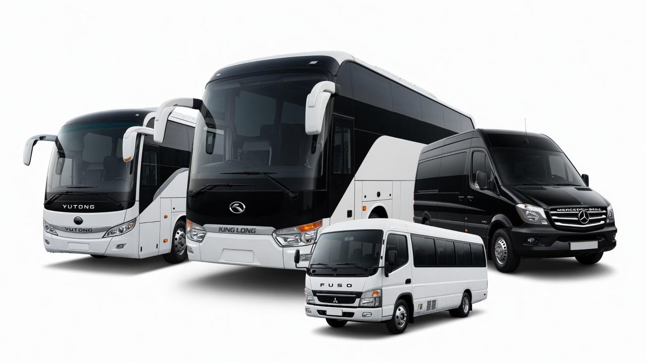 TSU Transport full fleet lineup — bus rental Dubai showcasing luxury coaches, minibuses, and executive vans for groups of 9 to 100+ passengers